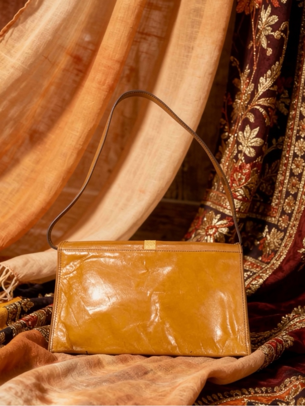 1970’s Vintage Leather Purse Burdines Brown Tan Shoulder Bag Exotic Snake Skin - Picture 2 of 8